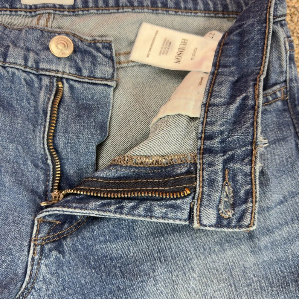 Hudson Krista Super Skinny Jeans Womens 27 Blue Distressed Raw Hem Stretch Denim